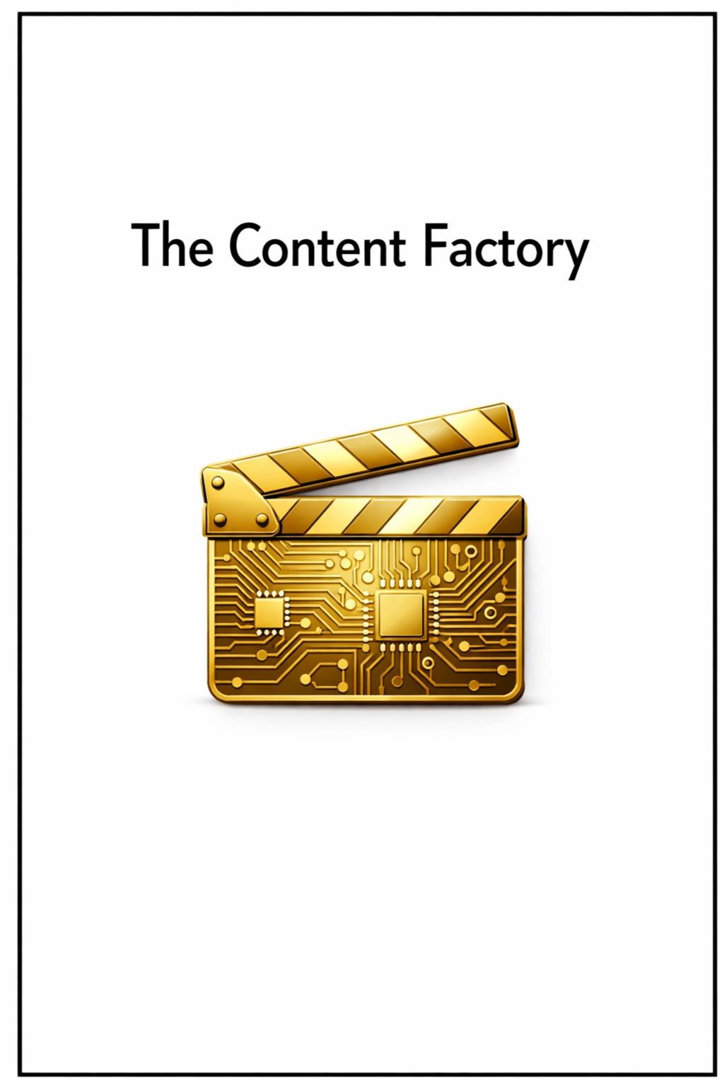 Gold clapperboard with circuit board design on a white background, featuring 'The Content Factory' text.